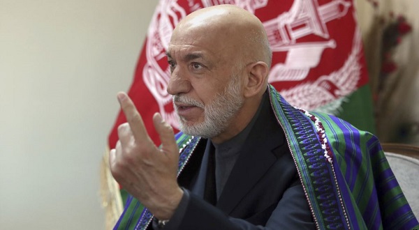 Former Afghan president Hamid Karzai speaks during an interview with the Associated Press in Kabul, Afghanistan, Monday, April 17, 2017. (AP Photo/Rahmat Gul)
