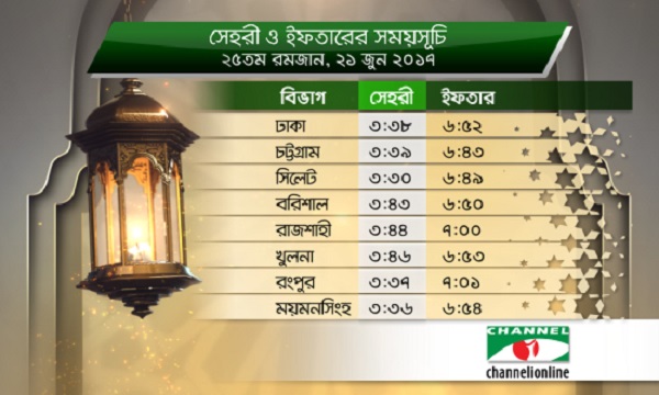 সেহরি ও ইফতারের সময়সূচি