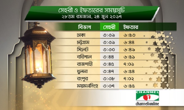 সেহরি ও ইফতারের সময়সূচি
