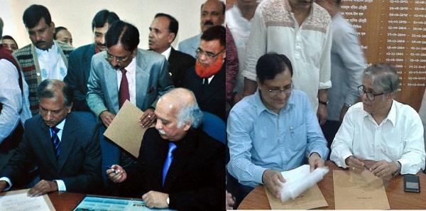 বাম পাশের ছবিতে অধ্যাপক ফায়েজের কাছ থেকে দায়িত্ব বুঝে নিচ্ছেন আরেফিন সিদ্দিক। ডানে অাখতারুজ্জামান দায়িত্ব নেওয়ার সময় অনুপস্থিত আরেফিন সিদ্দিক।