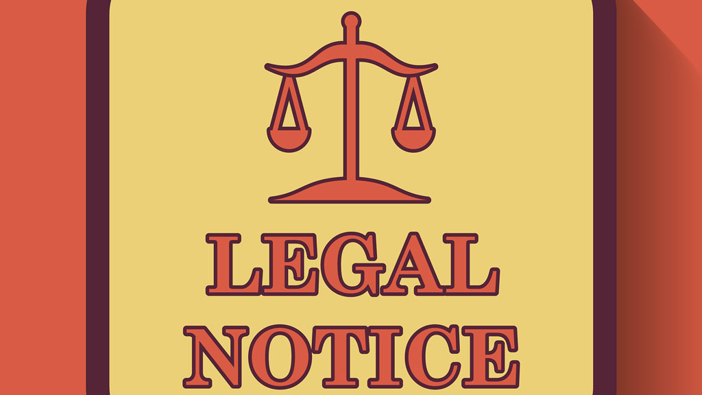 Legal notice icon colored website button on orange background.