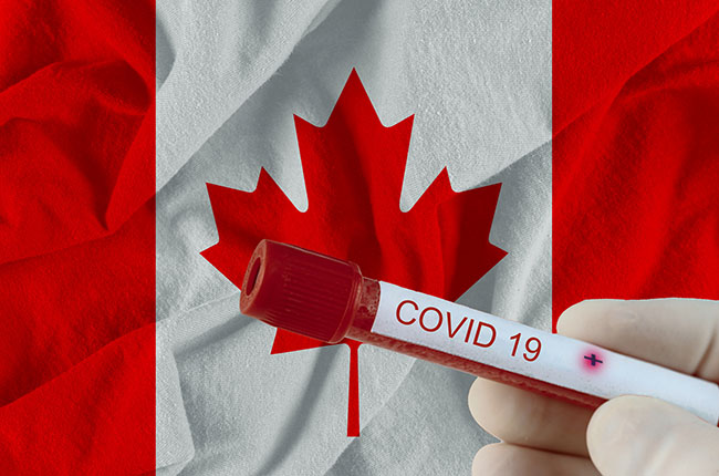 Blood sample with COVID-19 Coronavirus chinese infection of the Canada with test in medical exam laboratory