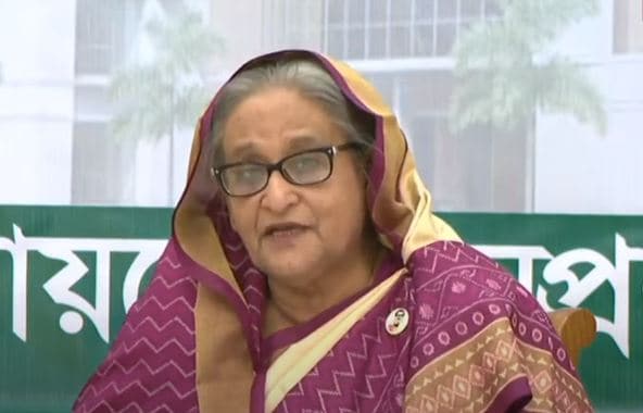প্রধানমন্ত্রী speaking at a press conference in Bangladesh. Channel i News - চ্যানেল আই নিউজ