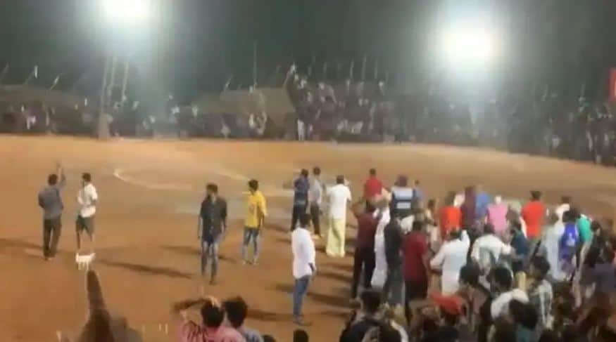 Crowd gathered at a football ground after a collapse incident in India. Channel i News - চ্যানেল আই নিউজ