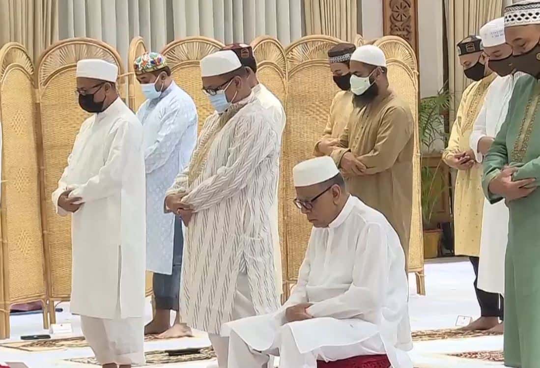 Bangladeshi men in prayer during a religious gathering at Channel i Online. Channel i News - চ্যানেল আই নিউজ