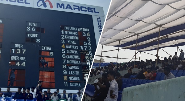 একটু ছায়া পেতে অনেকে খেলা দেখছেন স্কোরবোর্ডের নিচে বসে (ছবি: সাজ্জাদ খান)