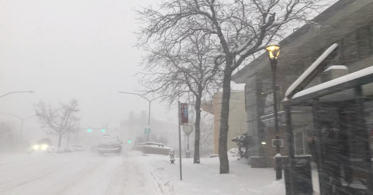A view shows a snow-covered road, in Boulder, Colorado, U.S., February 23, 2023, in this still image taken from a video obtained from social media. Dr. Angelica Kalika/via REUTERS