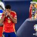 Spain's midfielder #16 Rodri celebrates winning the player of the tournament award after the UEFA Euro 2024 final football match between Spain and England at the Olympiastadion in Berlin on July 14, 2024. (Photo by Tobias SCHWARZ / AFP)