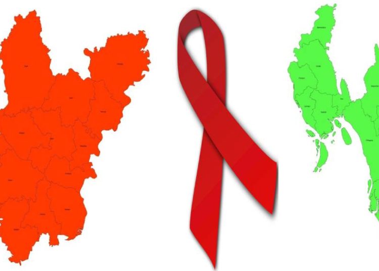 বামে ঢাকা বিভাগের ম্যাপ, ডানে চট্টগ্রাম বিভাগের ম্যাপ