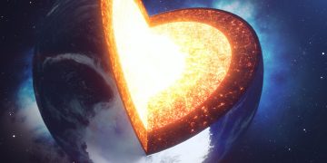 Structure core Earth. Structure layers of the earth. The structure of the earth's crust. Earth cross section in space view. Elements of this image furnished by NASA. 3D rendering