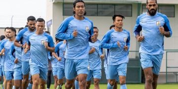 অনুশীলন চলাকালীন ভারতীয় ফুটবল দল