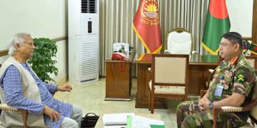বাংলাদেশ সেনাবাহিনীর প্রধান জেনারেল ওয়াকার-উজ-জামান সঙ্গে প্রধান উপদেষ্টা অধ্যাপক মুহাম্মদ ইউনূসের সৌজন্য সাক্ষাৎ
