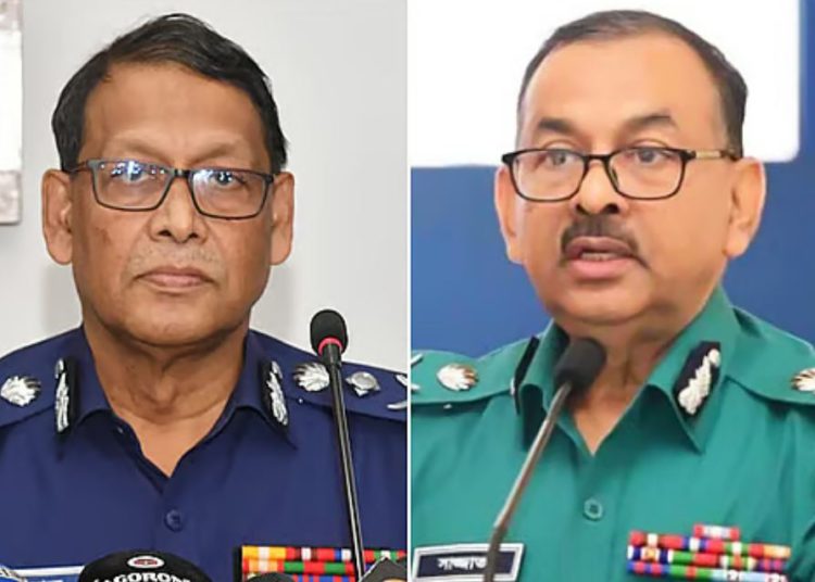 পুলিশের মহাপরিদর্শক (আইজিপি) বাহারুল আলম ও ঢাকা মেট্রোপলিটন পুলিশ (ডিএমপি) কমিশনার শেখ মো. সাজ্জাত আলী