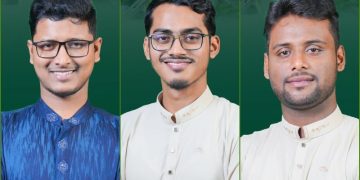 ‘অদম্য জবিয়ান ঐক্য’ প্যানেলর ভিপি, জিএস ও এজিএস।