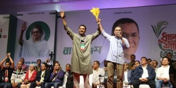 ছবি: শ্যামলী ক্লাব মাঠে ঢাকা-১৩ আসনেনির্বাচনী জনসভায় তারেক রহমান।