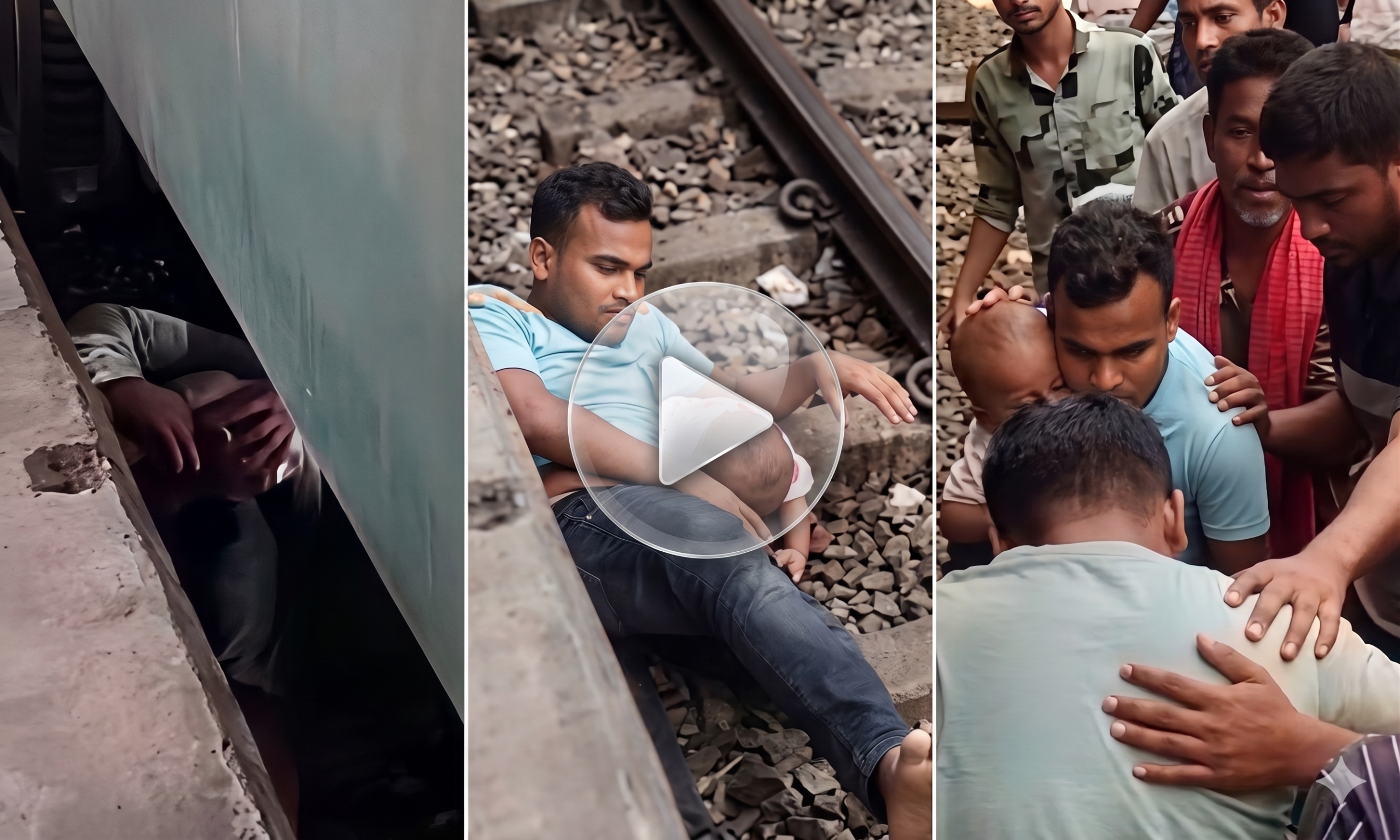 হৃদয়স্পন্দন থামিয়ে দেওয়া সেই মুহূর্ত ট্রেনের নিচে ছেলেকে জাপটে ধরলেন বাবা।