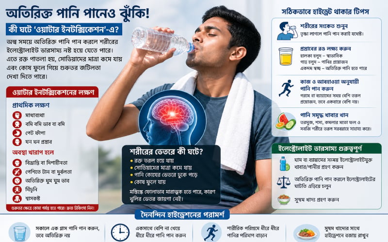 অতিরিক্ত পানি পান বাড়াচ্ছে ঝুঁকি, কী ঘটে ওয়াটার ইনটক্সিকেশনে?