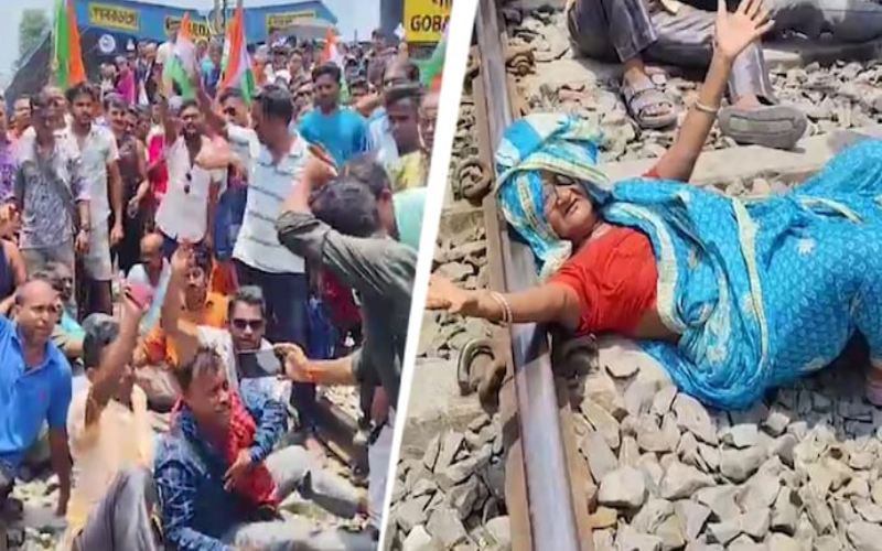 পশ্চিমবঙ্গে অবৈধ স্থাপনা উচ্ছেদের প্রতিবাদে হকারদের রেলপথ অবরোধ