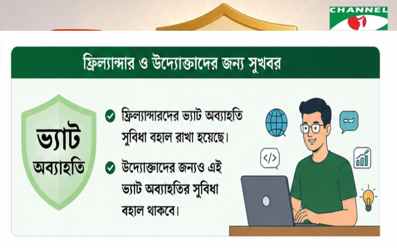 ফ্রিল্যান্সার ও উদ্যোক্তাদের জন্য ভ্যাট অব্যাহতি বহাল