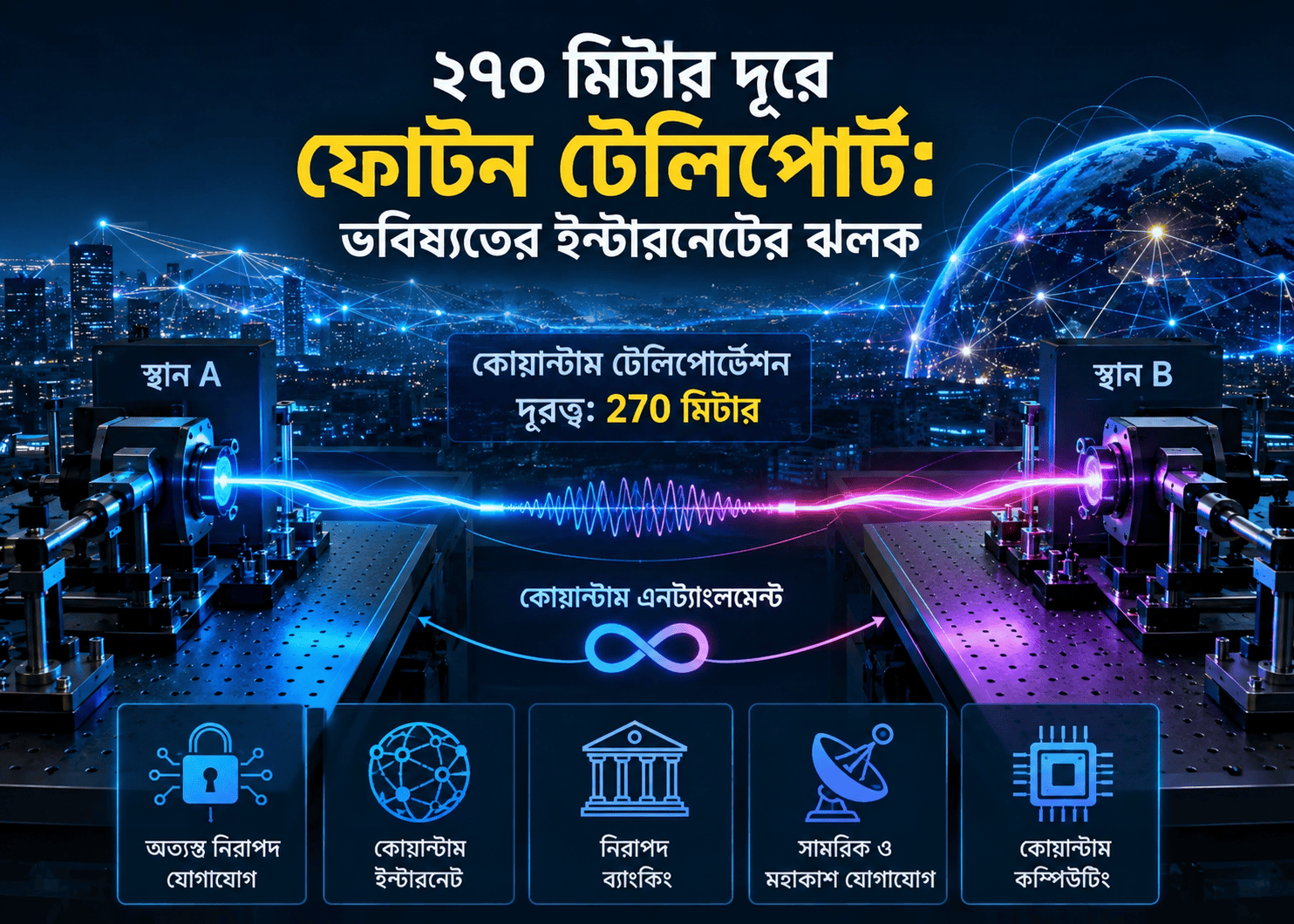 ২৭০ মিটার দূরে ফোটন টেলিপোর্ট: ভবিষ্যতের ইন্টারনেটের ঝলক