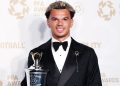 MANCHESTER, ENGLAND - AUGUST 25: Nico O'Reilly of Manchester City poses with the PFA Young Player of the Year award during the 2026 PFA Awards at the Manchester Opera House on August 25, 2026 in Manchester, England. (Photo by Shane Anthony Sinclair/Getty Images)