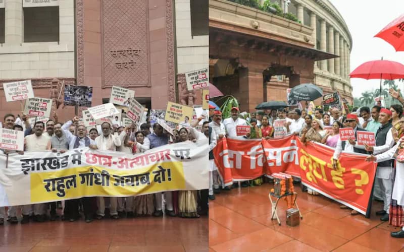 ভারতে সংসদের বাইরে পাল্টাপাল্টি বিক্ষোভ