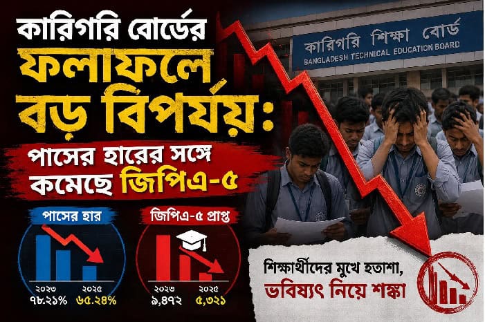 কারিগরি বোর্ডের ফলাফলে বড় বিপর্যয়: পাসের হারের সঙ্গে কমেছে জিপিএ-৫